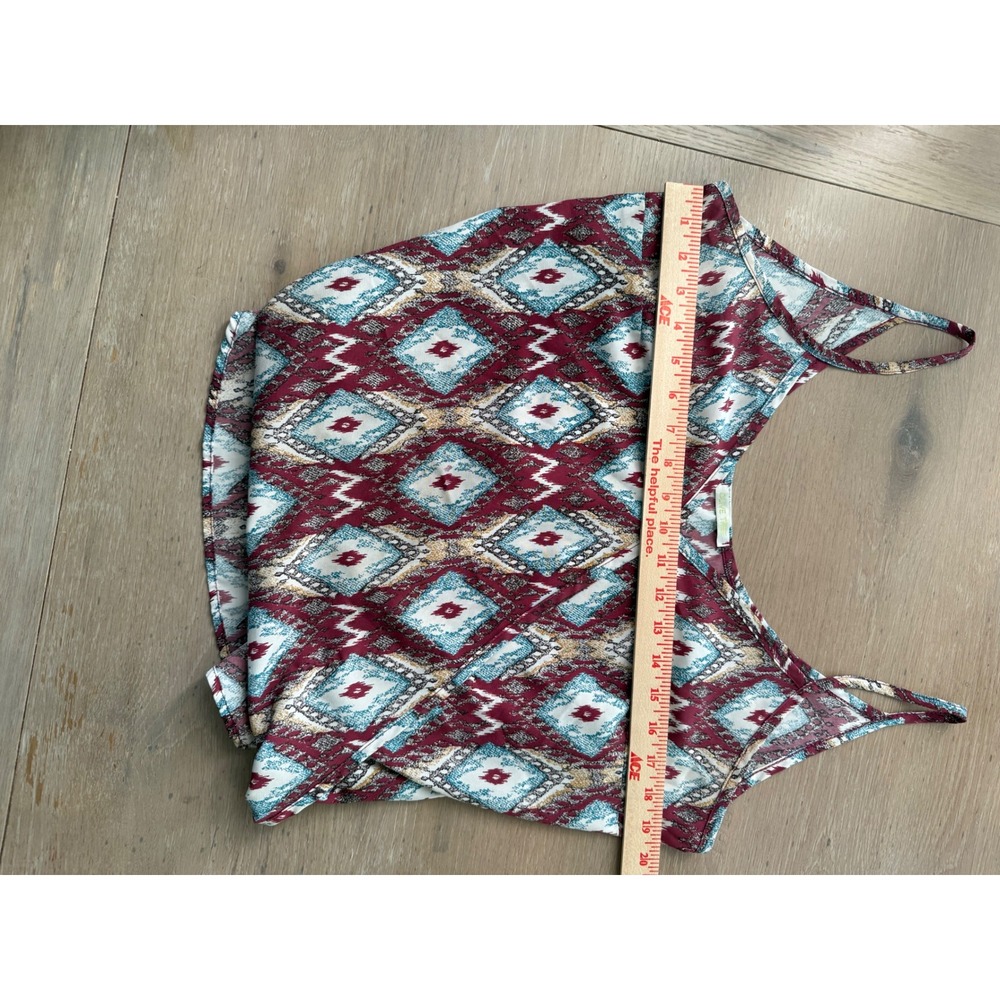 Olive Tree Womens Ikat Diamond Geometric Camisole Top Burgundy Teal Boho Small - Picture 8 of 9